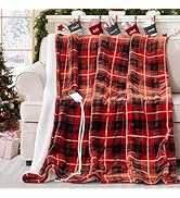 PTQ Red Christmas Electric Heated Blanket 50"x60", Fast Heated Throw with 8 Hours Auto Off/8 Heat...