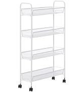 American Dream White 4-Tier Mesh Basket Rolling Cart, 22.4" x 7.3" x 37.4" | With Wheels, Slim Me...