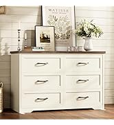 AODK Farmhouse 6 Drawer Dresser for Bedroom, 47” Wide Rustic Storage Dresser with Engineered Wood...
