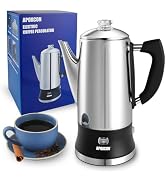 APOXCON Electric Coffee Percolator Stainless Steel Coffee Maker with Clear Brew Progress Tough Gl...