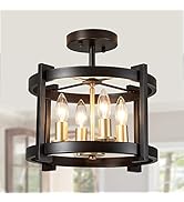 MEIXISUE 4-Light Semi Ceiling Light Flush Mount BK+GD Farmhouse Rustic Vintage Antique Ceiling Li...