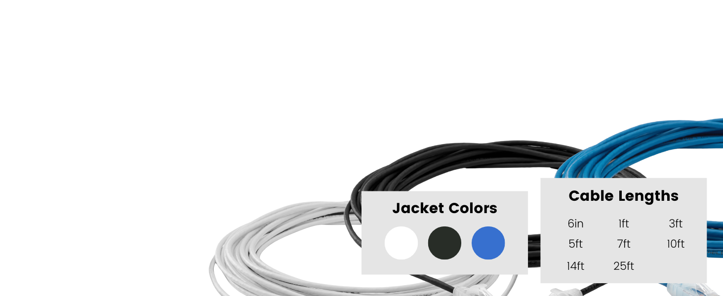 Jacket color and cable length options ofr the cat6 truecable patch cable