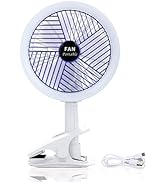 Simple Deluxe Clip on Fan with LED Lamp, Rechargeable Desk Fan, 4 Speed 360°Rotating Detachable C...