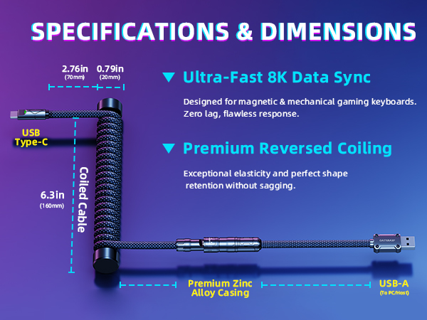 Weighted Coiled Keyboard Cable