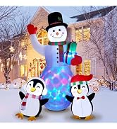 LUNSY 8FT Outdoor Inflatable Christmas Snowman Penguin Xmas Blow Up Decor with LED Lights