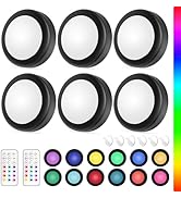 Yiliaw LED Puck Lights with Remote Control, AA Battery Operated, 12 Color Closet Under Cabinet Li...
