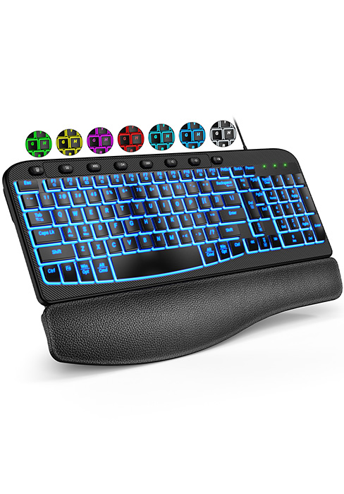 Wave Keyboard with Soft Leather Wrist Rest
