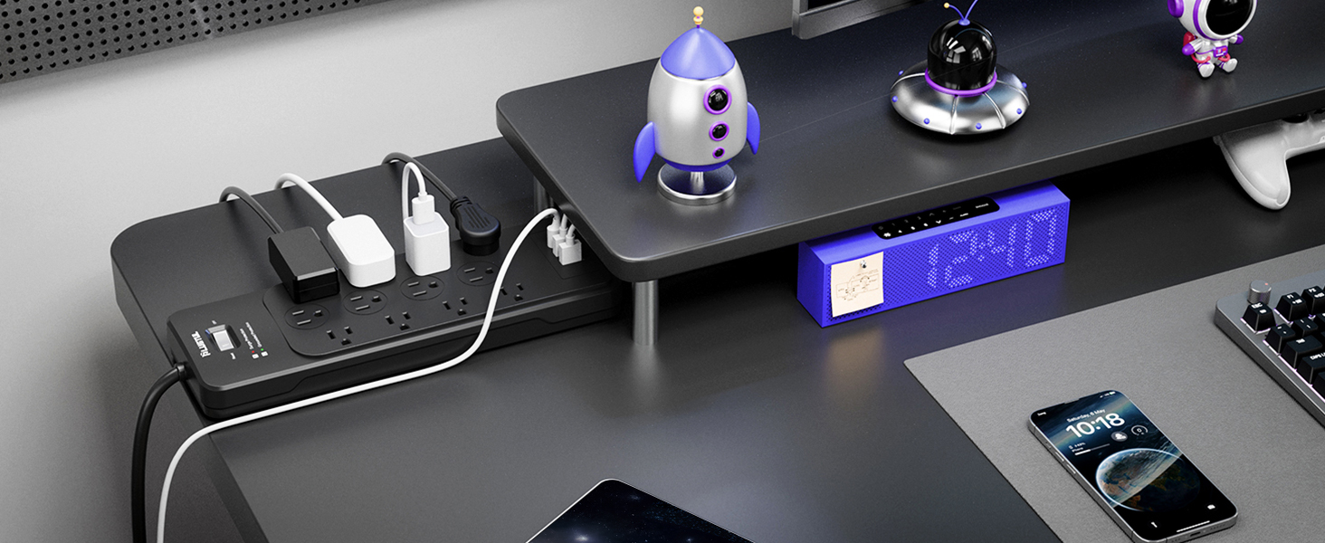 power strip surge protector usb c power strip 10ft 15ft 20ft 25ft extension cord black