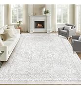8x10 Area Rugs for Living Room: Washable Large Vintage Floral Rug Low Pile Non-Slip Boho Carpet f...