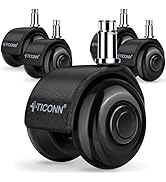 TICONN Office Chair Wheels 2" Dual Wheels Set of 5 for Tile and Hardwood Floors, Heavy Duty Repla...