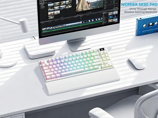 Womier 75% Wireless Mechanical Keyboard with Color Multimedia Screen Creamy PC Gaming Keyboard
