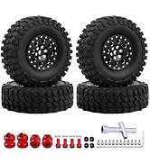 Hobbypark 1.0 Beadlock Wheels and Tires Metal Micro Crawler Tires w/Wheel Spacers Offset for 1/24...