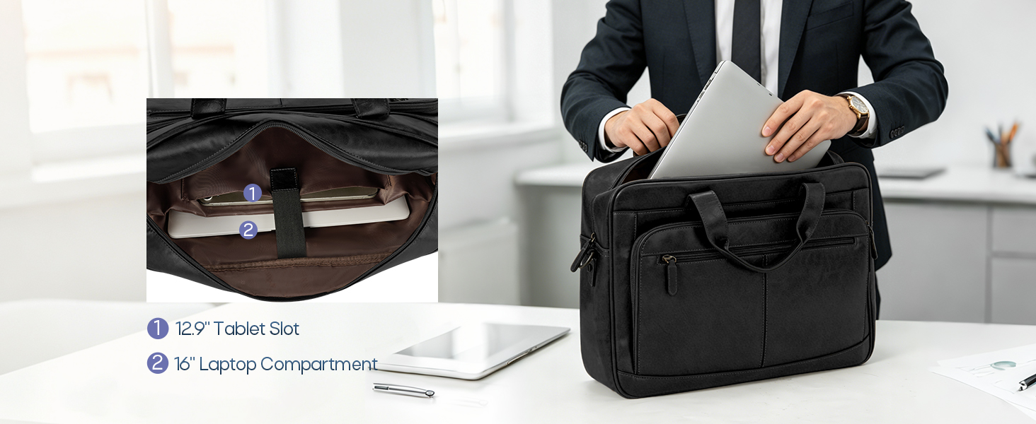 Padded 16-Inch Men&amp;#39;s Laptop Briefcase with Tablet Layer