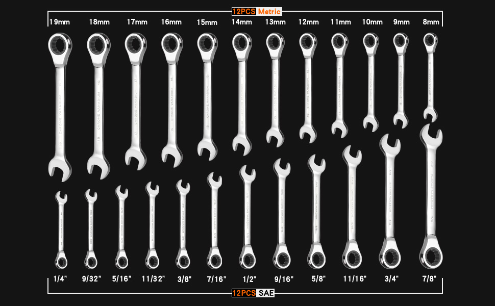 Qnkaa Metric SAE Ratchet Wrench Set 24pcs