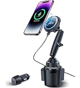 EXELIQ Magsafe Cup Holder Charger Mount, Wireless Magnetic Car Mount Charger with Heat Dissipatio...