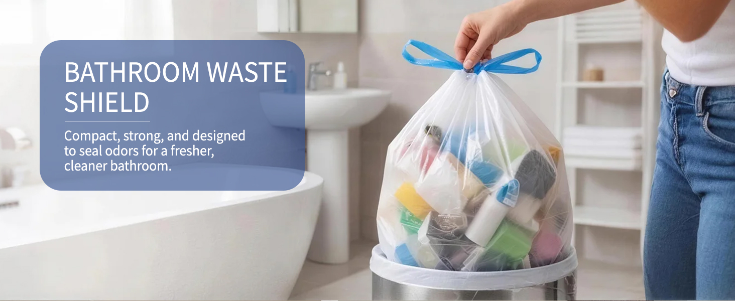 Small Trash Bags 4 Gallon with Drawstring White Plastic Garbage Bags