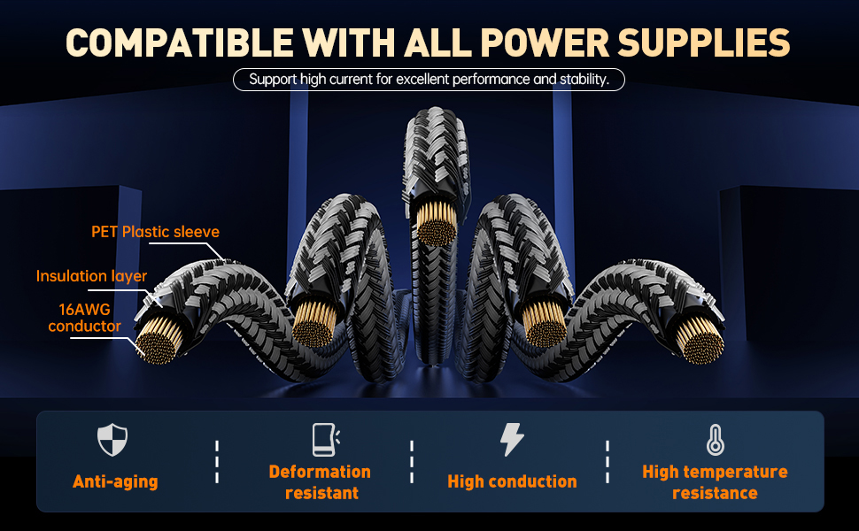 asiahorse 16AWG power supply extension cable kit