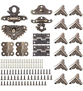 134Pieces Jewelry Box Hardware Kits 4 Retro Engraved Hasp Catch &amp; 8 Metal Hinges &amp; 12 Corner Prot...