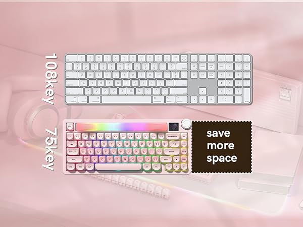 75% Wireless Mechanical Keyboard with Screen and Knob, Pink Cat Creamy Bluetooth Gaming Keyboard