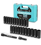 DURATECH 24-Piece Impact Socket Set, 1/2" Drive Deep Impact Socket Set with 2pcs 1/2-Inch Hexagon...