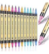 DUULEMANG Metallic Marker Pens, 12 Colors Dual Tip Metallic Acrylic Paint Markers for for Black P...