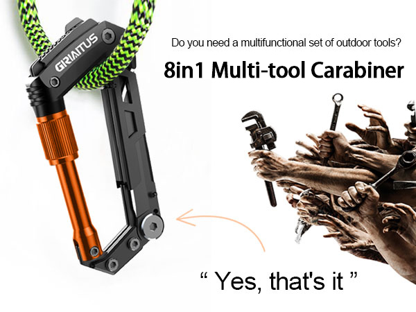 carabiner multitool knife orange yellow
