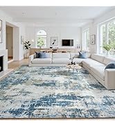 Area Rug 9x12 Living Room Rug Washable: No-Slip Modern Abstract Soft Thin Large Blue Rugs Indoor ...
