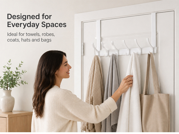 Door hook rack for hanging towels, coats, bags in home