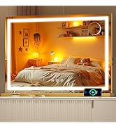 Batuso Vanity Mirror with Lights, 28" x 20" LED Makeup Mirror with 10X Magnification, Dimmable 3 ...