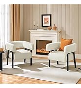 Yaheetech Accent Chair Set of 2 with Pocket Coiled Seat, Corduroy Living Room Barrel Chair Comfy ...