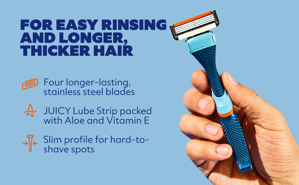 Razor for easy rinsing and longer, thicker hair