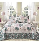 BEDIFANY French Style Queen Size Quilt Set for Farmhouse - 3 Pieces Cotton Filling Garden Lightwe...