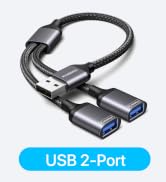 USB Splitter 1 in 2 Out, USB Splitter Cable, Double Dual Port Adapter for Charging, Power and Dat...