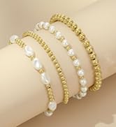 Gold bead pearl bracelets set