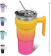 BJPKPK 20 oz Tumbler With Handle And Straw Stainless Steel Insulated Tumbler With Lid Reusable Me...