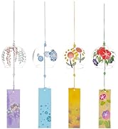 BENECREAT 4PCS Japanese Glass Round Wind Chimes, Sky Blue, Lilac, Colourful, Yellow Floral Motif ...