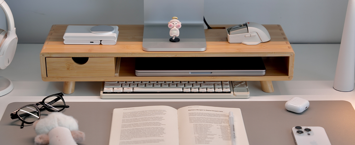 ROCDEER Bamboo Monitor Stand Riser with Drawer