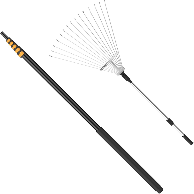 Telescoping Roof and Yard Rake 7-31 FT, Dual Use to Clean Leaves, Branches and Debris for Roofs/Lawn