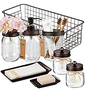 SheeChung 8PCS Bathroom Accessories Set Complete - Soap Dispenser, Mason Jar Toothbrush Holder, 2...