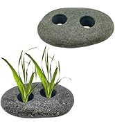 2PCS 0.8" 2 Holes Natural River Stone Plant Weights for Aquarium,Pebble Aquatic Plants Fixed Ring...