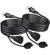 [2PACK] 3FT Black Outdoor Extension Cord Weatherproof - Weather Resistant Garden 3 Prong Grounded...
