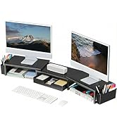 OPNICE Desk Organizers and Accessories, Dual Monitor Stand Riser with Drawer and 2 Pen Holders, D...