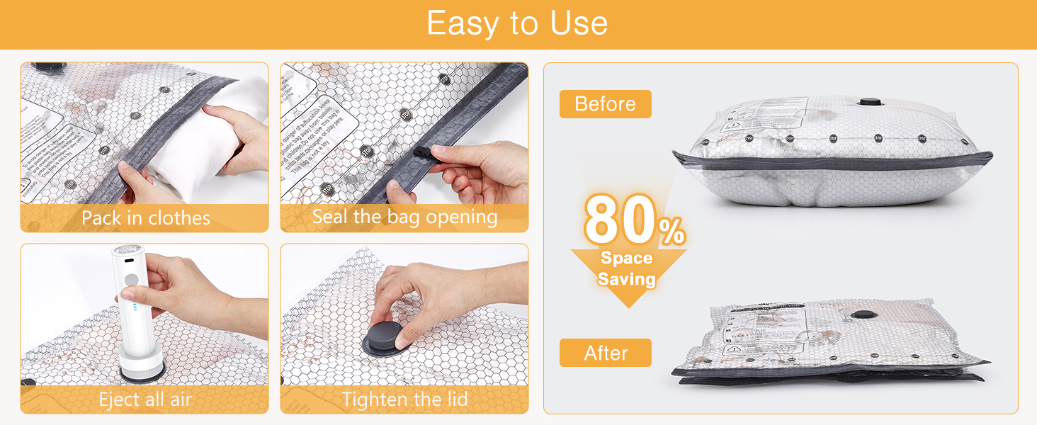 Vacuum Storage Bags with Electric Pump, Vacuum Seal Bags for Clothing Travel