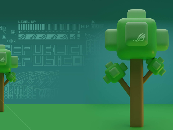 Illustration of trees with the ROG logo