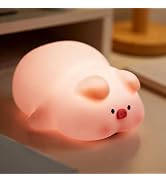Squishy Pig Night Light 3 Brightness Adjustable Cute Lying Flat Piggy Light with Timer Nursery Br...