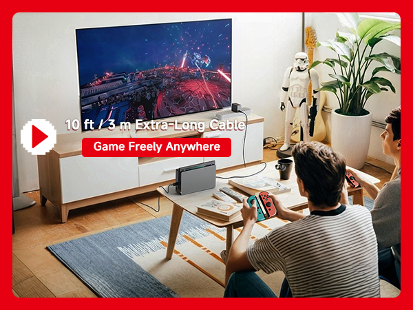 Extra-Long 10 ft/3 m Cable Game Freely Anywhere