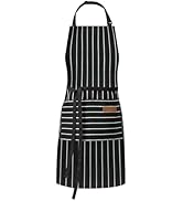 DILLMAN Kitchen Cooking Adjustable Aprons - Men Women Bib Soft Chef Stripes Apron with 2 Pockets