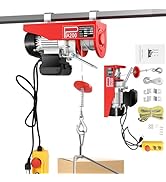 Mini Electric Hoist with Emergency Stop, 440lb Capacity, 480W 110V, Wired Remote, 2 Lifting Strap...