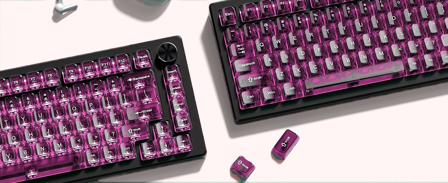Fuchsia Clear keycaps for Mechanical Keyboard,Transparent MDA keycaps,Ceramic Jelly Key caps