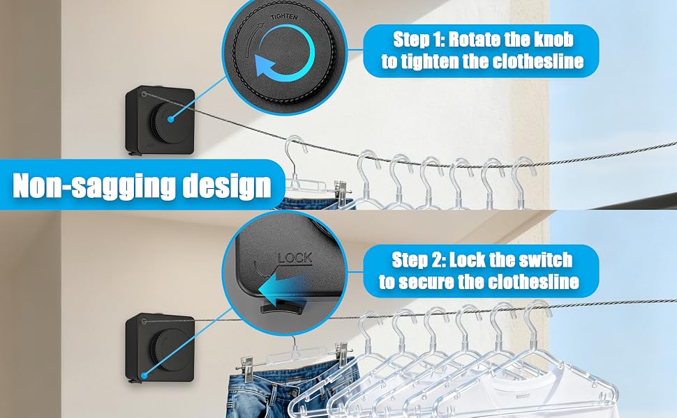 Non-Sagging: Lock &amp;amp; Rotate Tightener Fixes Line Droop, Exclusive Unique Design